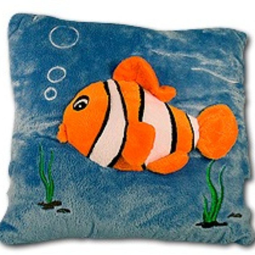 NWOT Blue Decorative Pillow Finding Nemo Applique Clown Fish Plush Velour Square